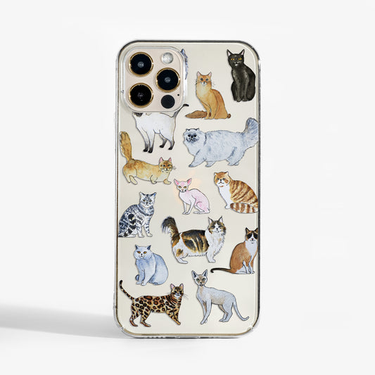 Clear phone case with cat illustrations - perfect for cat lovers