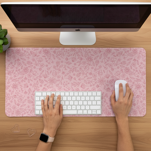 dark pink desk mat featuring soft pinks colours in everyday use