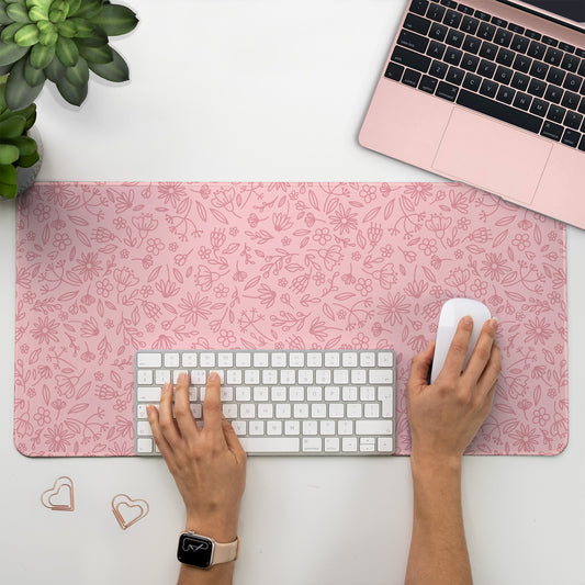 Dark Pink Floral Desk Mat