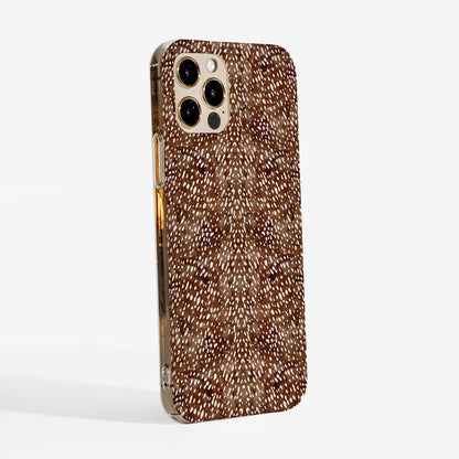 Side view of the deer print phone case on an iPhone showing clear sides. available for other model too