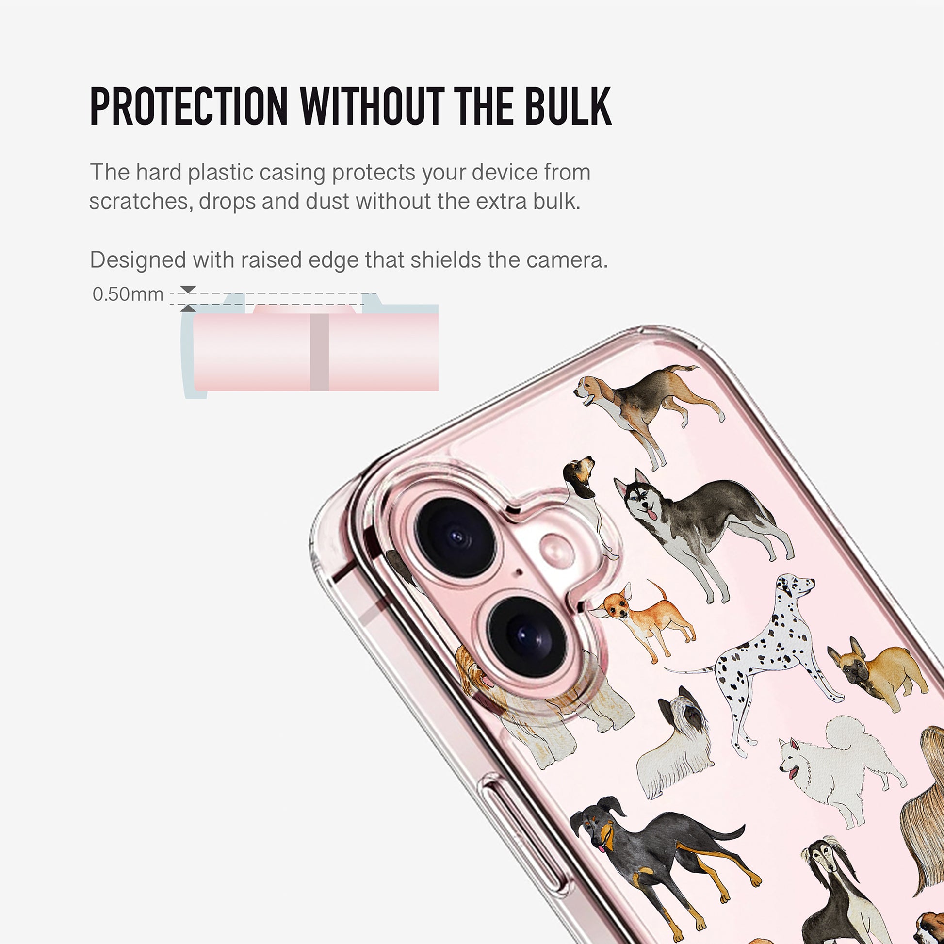 Dogs phone case with raised camera edge