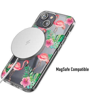 clear phone case with flamingo print and magsafe compatibility 