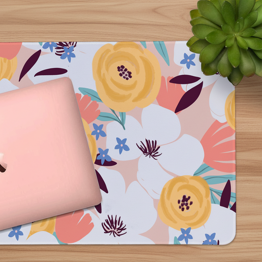 floral desk mat with colourful abstract flowers for comfortable and aesthetic desk setup