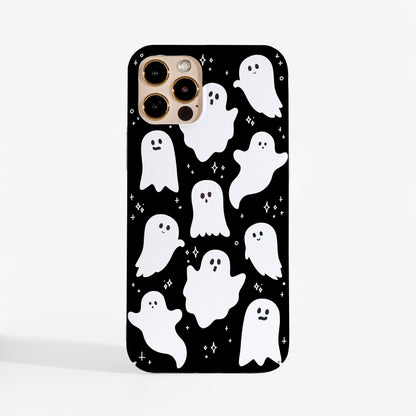 Black and white ghost phone case with cute spooky print