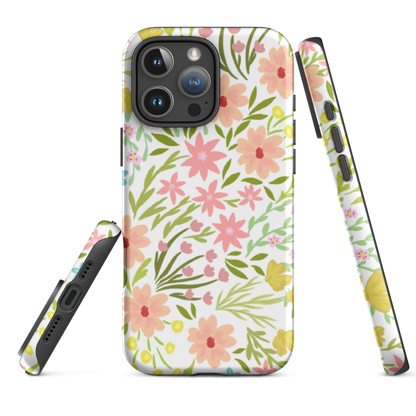 an example of iPhone Summer Florals Phone Case showing glossy wraparound print and protective durable dual layer shell made of TPU inner liner and hard printed cover