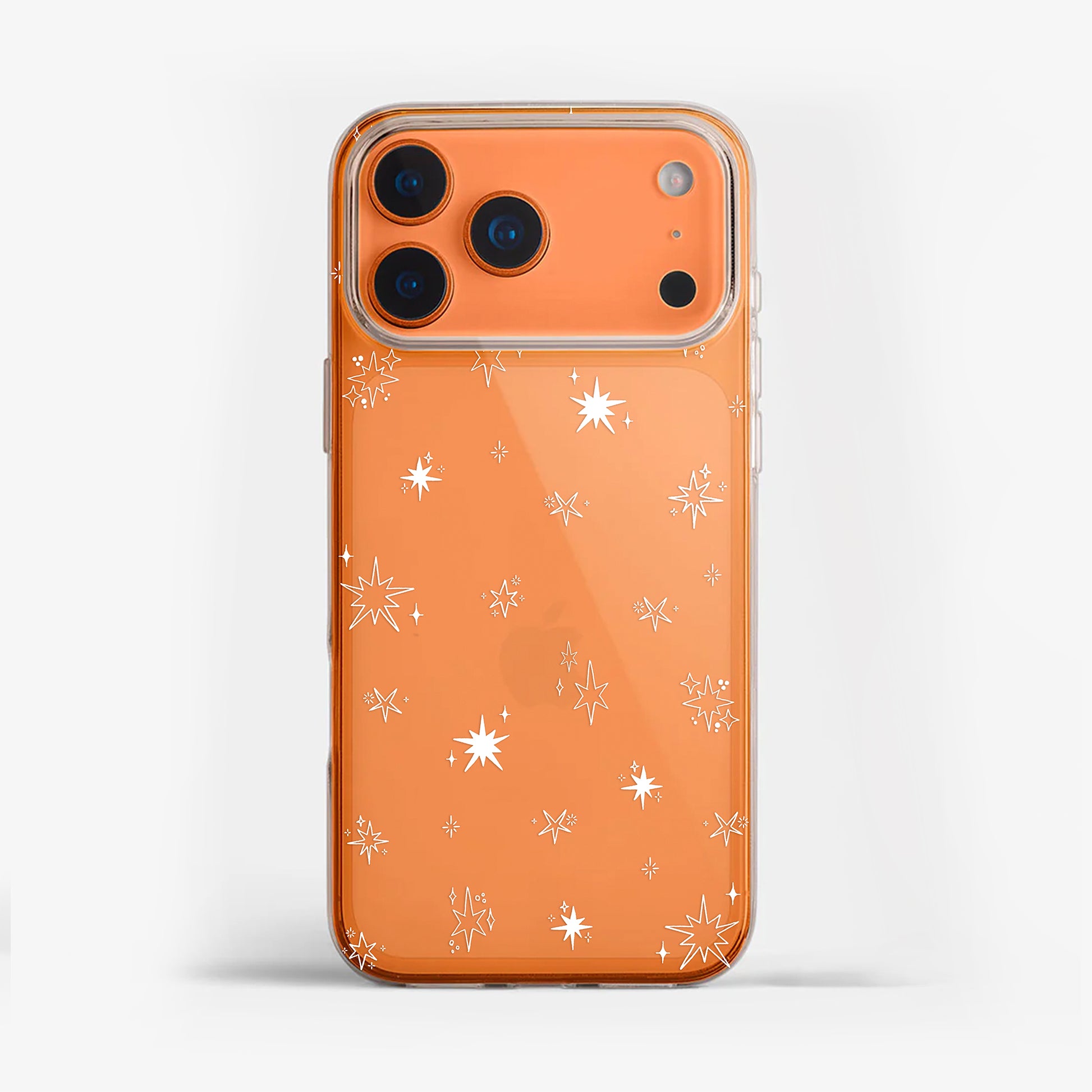 iPhone 17 Pro showcasing the Festive Stars clear phone case with delicate christmas star design and sleek transparent edges