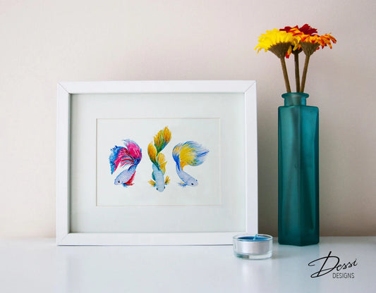 Watercolour Rainbow Betta Fish Wall Print 5'x 7'(13cm x 18cm)