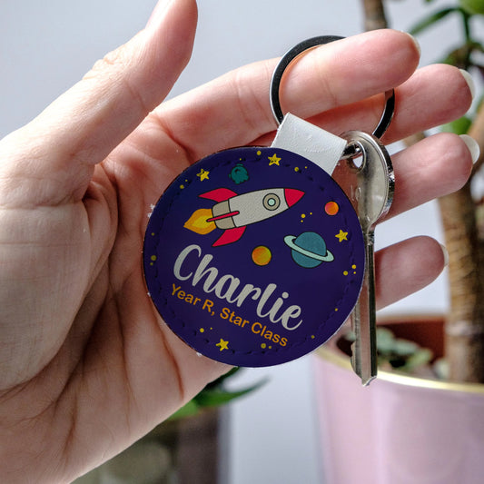 Personalised Space Rocket Kids Bag Tag | School Backpack Name Tag