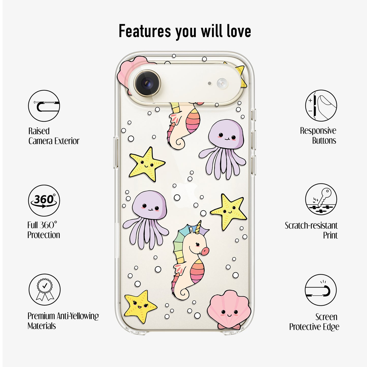 Cute Sea Creatures Clear Phone Case