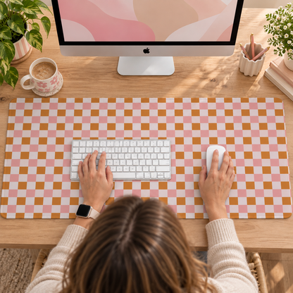 Pink and Orange Plaid Desk Mat
