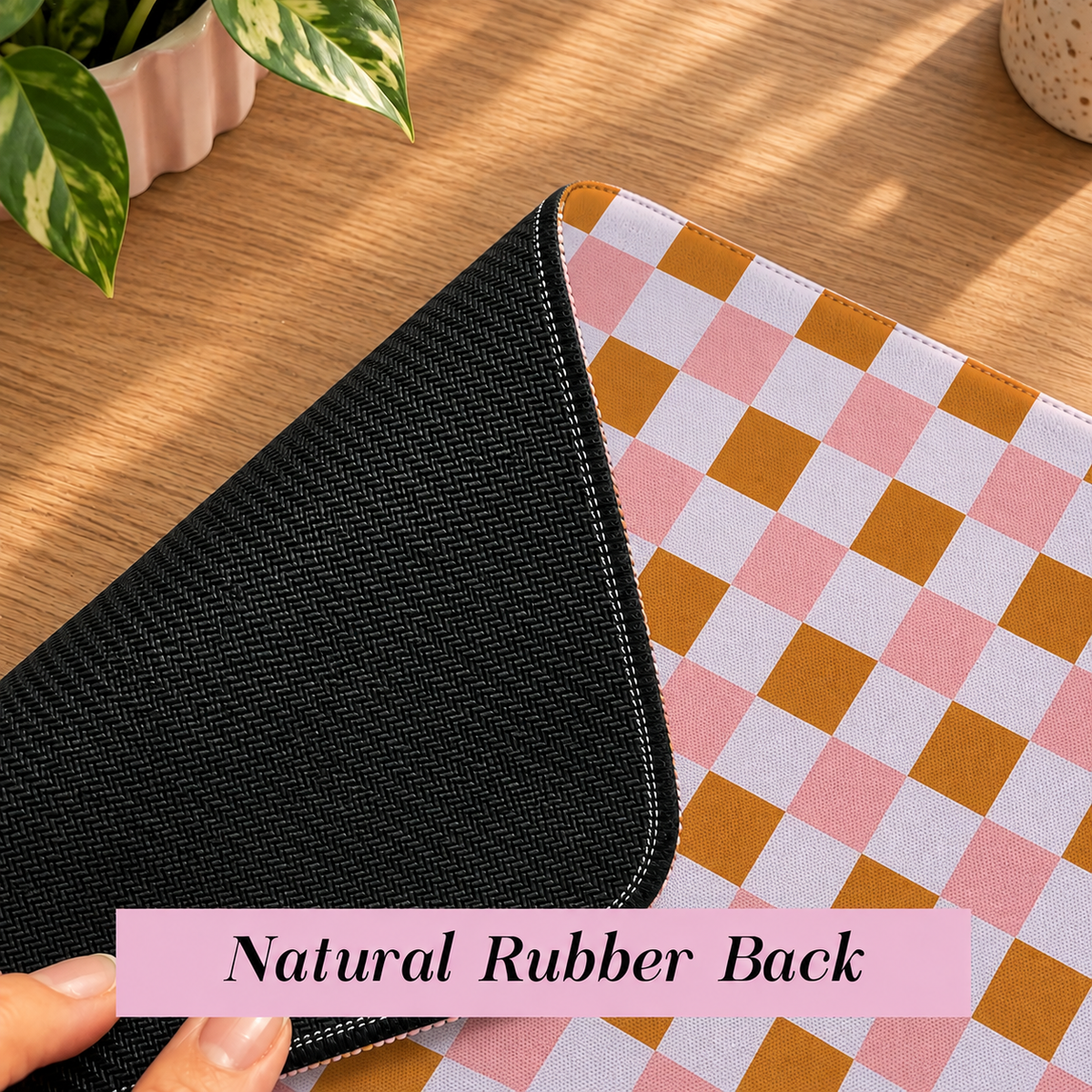 Pink and Orange Plaid Desk Mat