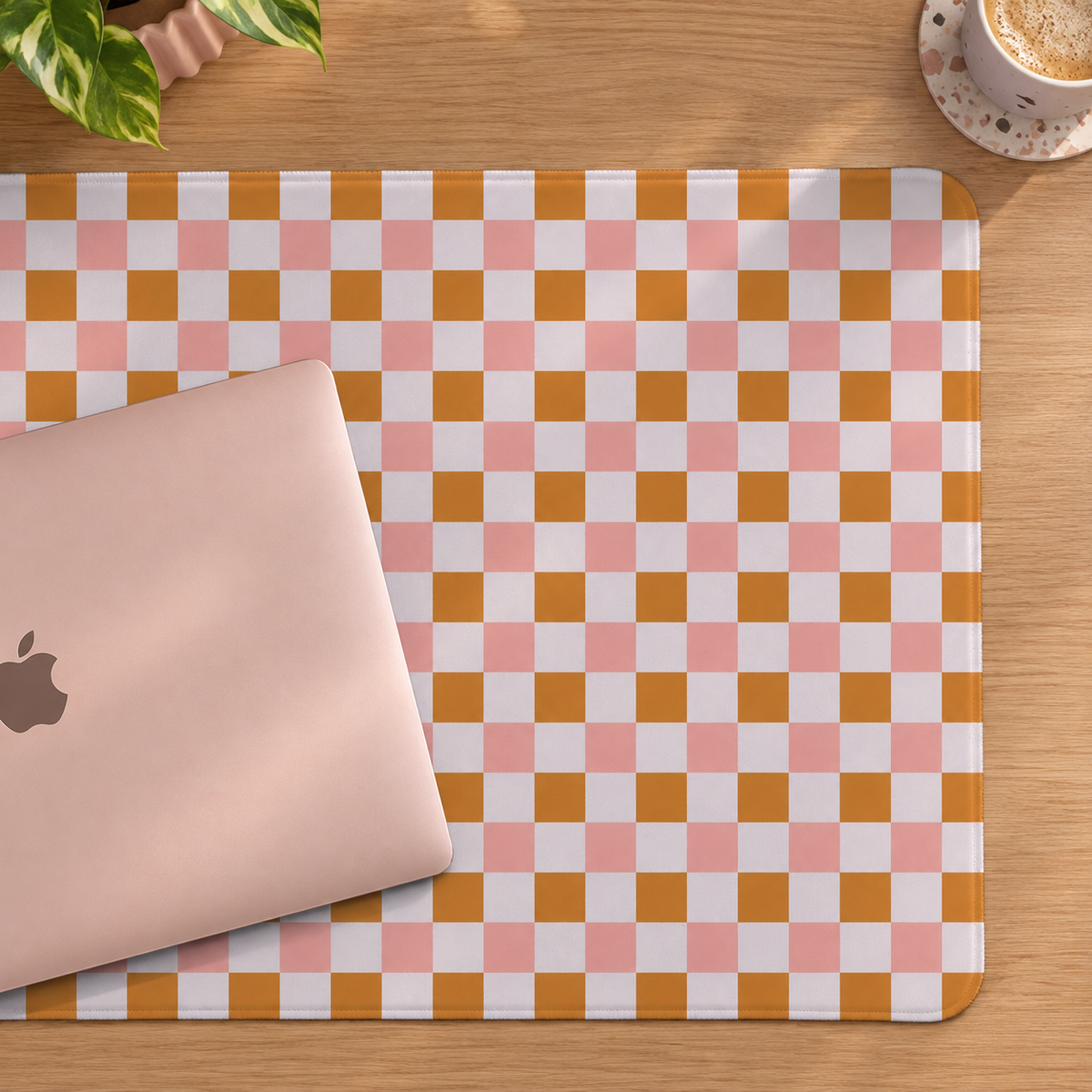 Pink and Orange Plaid Desk Mat