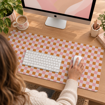 Pink and Orange Plaid Desk Mat