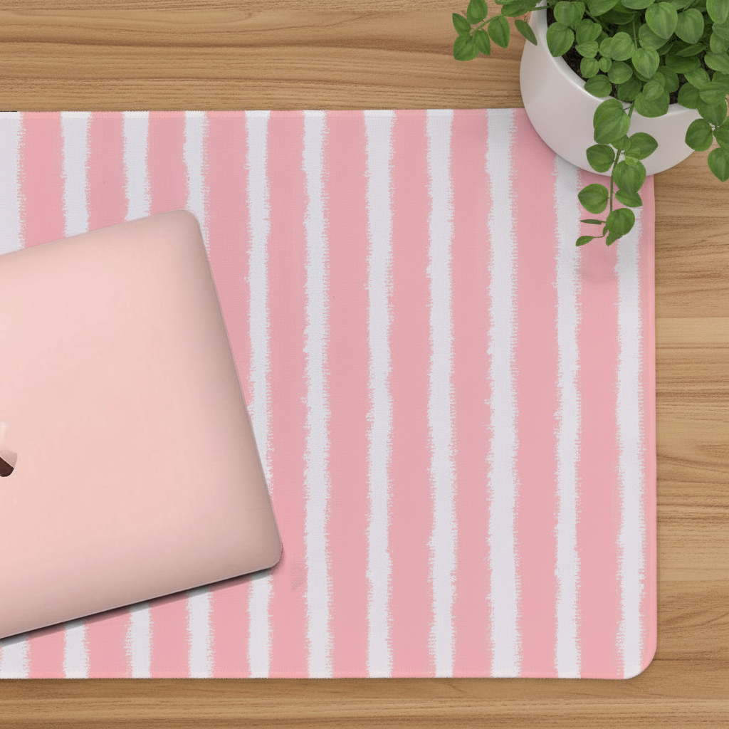 pink stripes desk mat with a laptop for an aesthetc desk setup