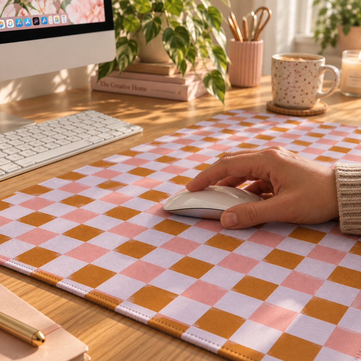 Pink and Orange Plaid Desk Mat