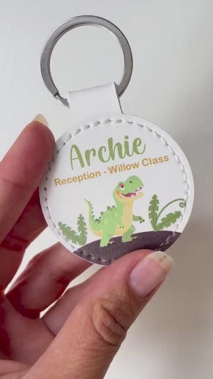 Personalised T-Rex Dinosaur Kids Bag Tag | School Name Tag