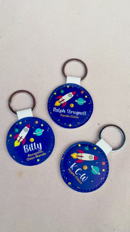 Personalised Space Rocket Kids Bag Tag | School Backpack Name Tag