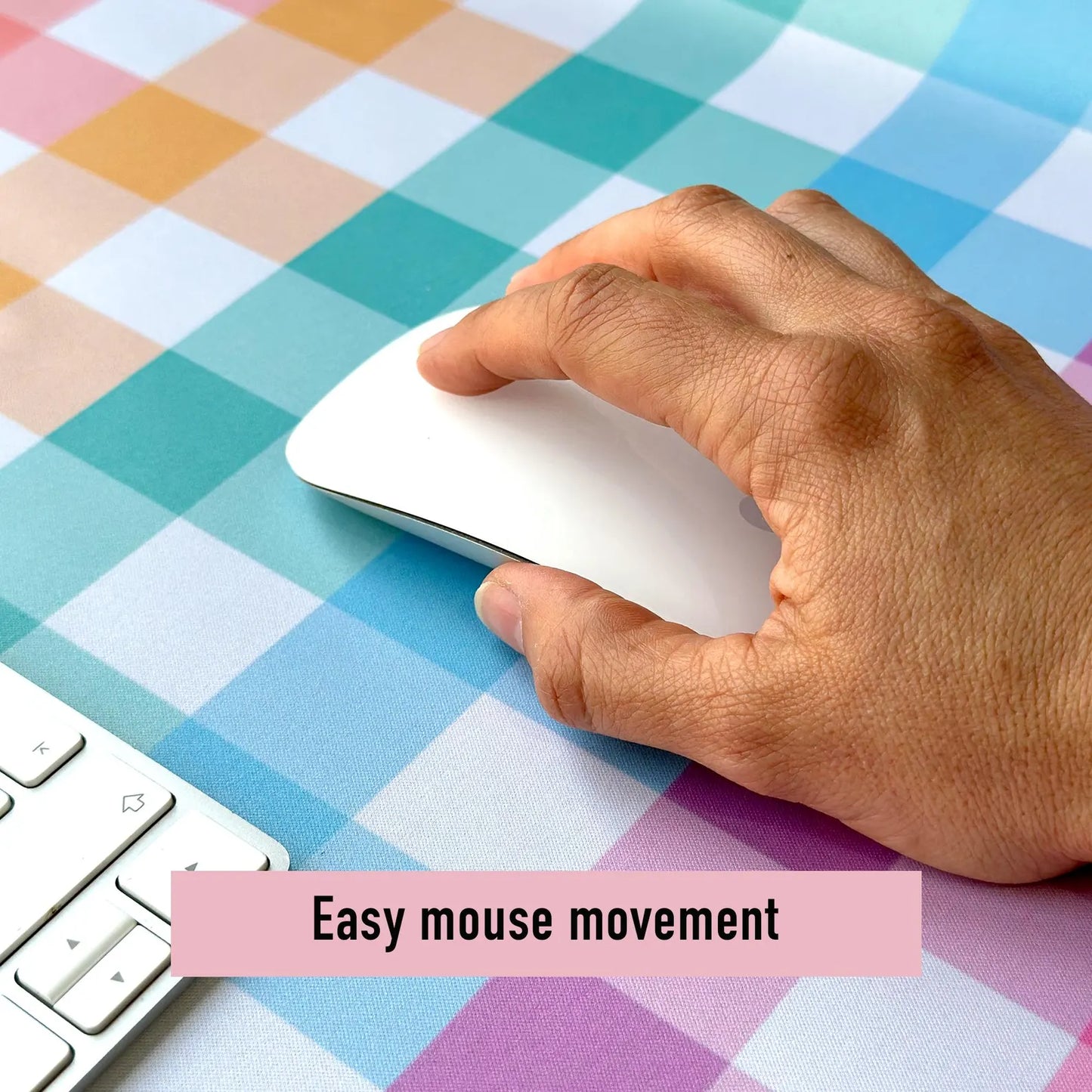 rainbow plaid desk mat with smooth surface for easy mouse movement
