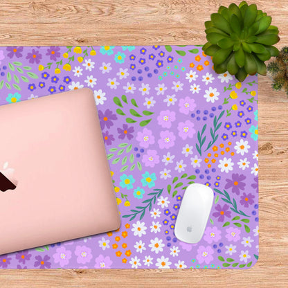 Small Purple Flowers Desk Mat — a cute floral desk mat with soft lilac tones and delicate hand-drawn blooms.