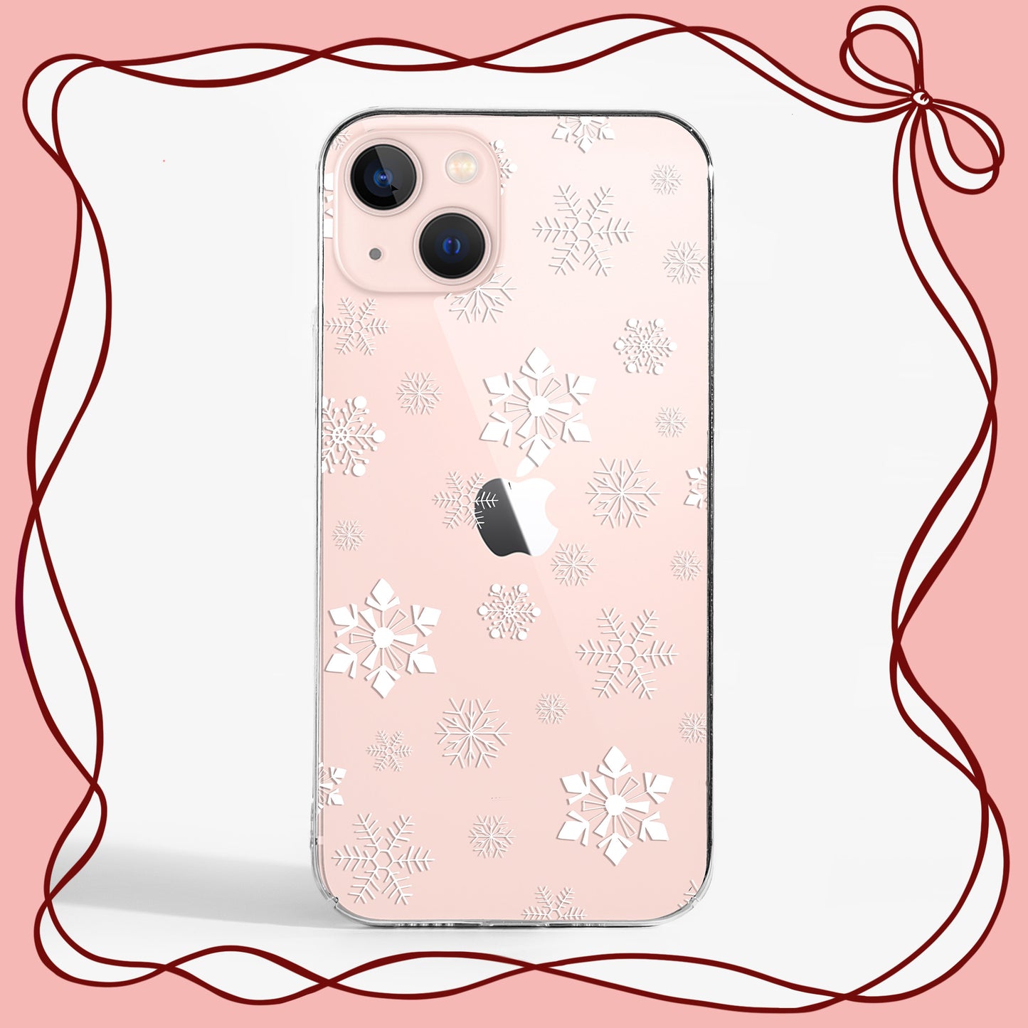 Clear Phone case with winter snowfalkes, perfect for the festive season