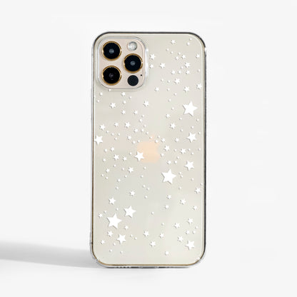 Stylish clear phone case with white star design — a dreamy, protective accessory for your iPhone, Samsung, or Google Pixel. 