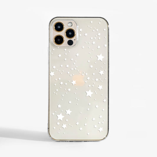 clear phone case with white star design - a dreamy, protective accessory for your iPhone, Samsung, or Google Pixel. 