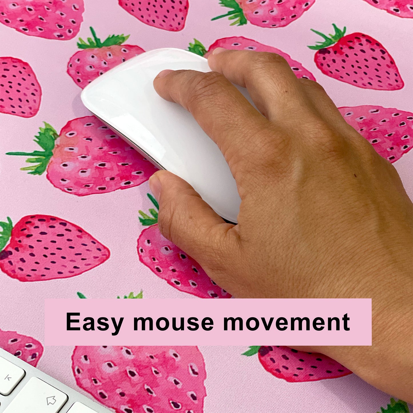 Strawbery desk mat with smooth surface for easy mouse movement 