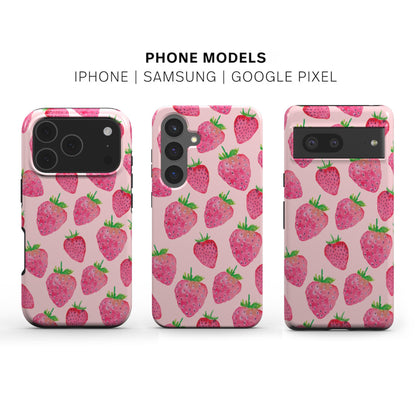 Strawberry Tough Phone Case available for iPhone, Samsung and Google models