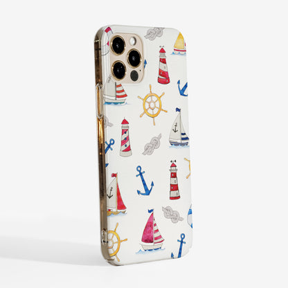 Side view of  Summer Boats Phone Case showing lightweight protective fit and clear sides