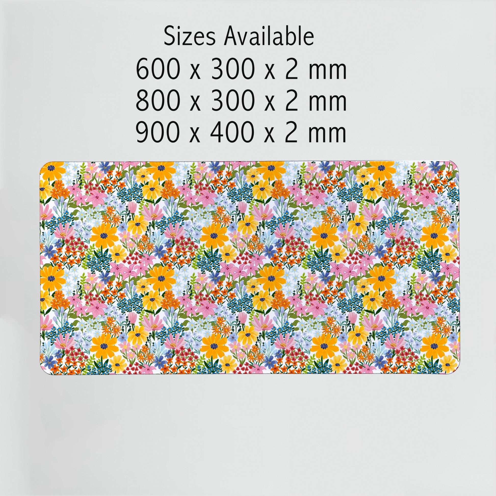 Summer Garden Floral Desk Mat available in 3 sizes — a colorful floral desk pad designed to brighten every workspace.
