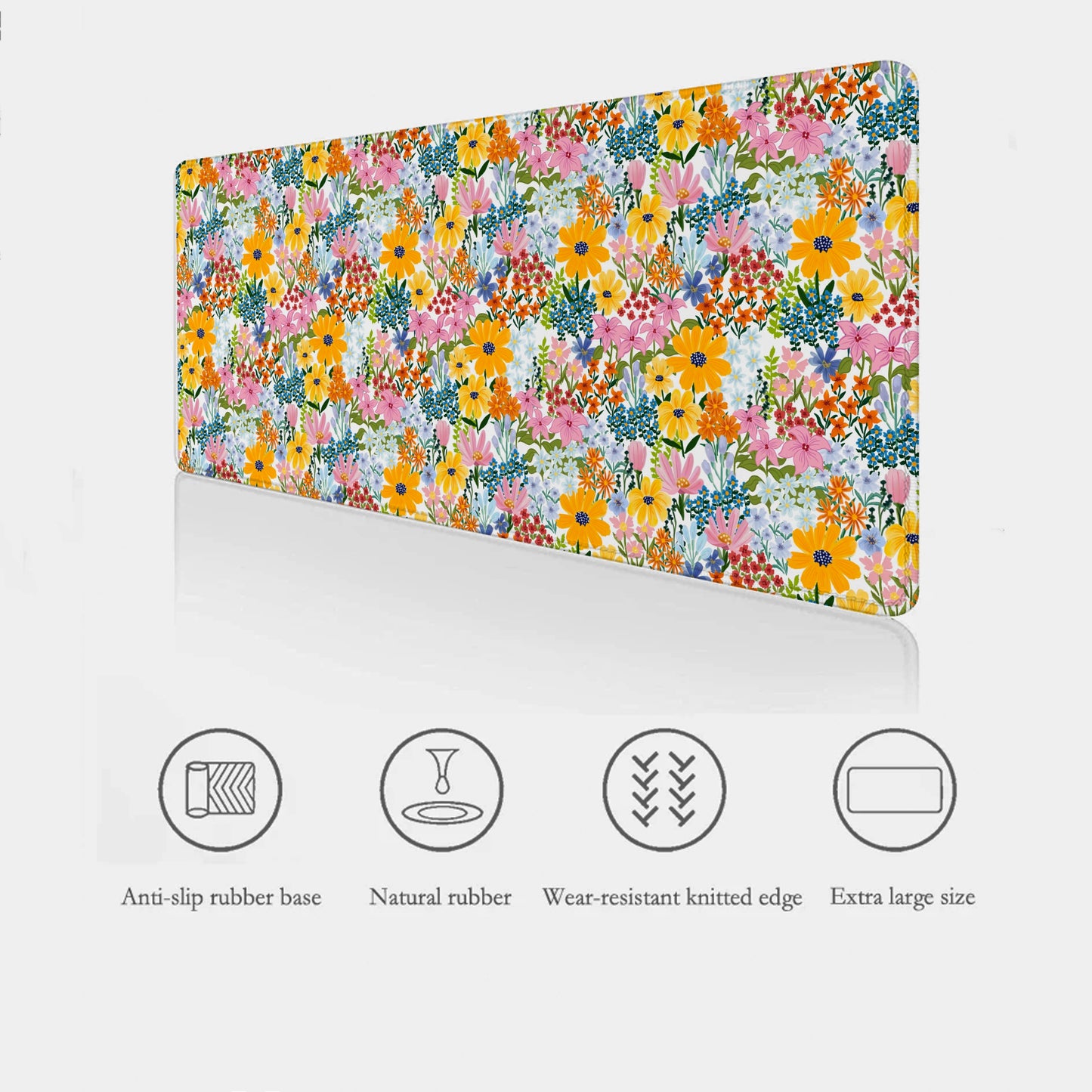 Summer Garden Floral Desk Mat showing stitched edges, padded surface, and rich, fade-resistant color.