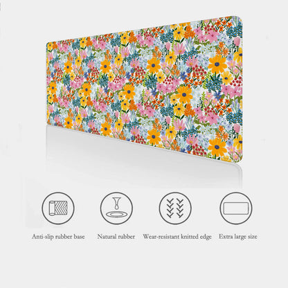 Summer Garden Floral Desk Mat showing stitched edges, padded surface, and rich, fade-resistant color.