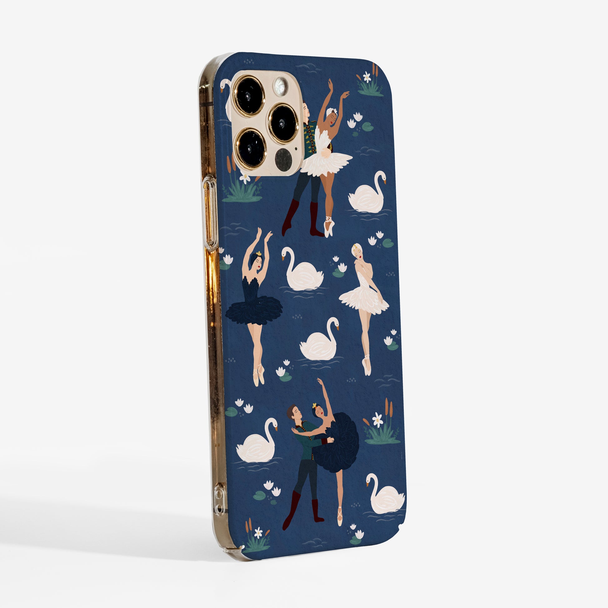 Side view of the Swan Lake Ballet Case showing clear edges, slim profile, and smooth matte print finish