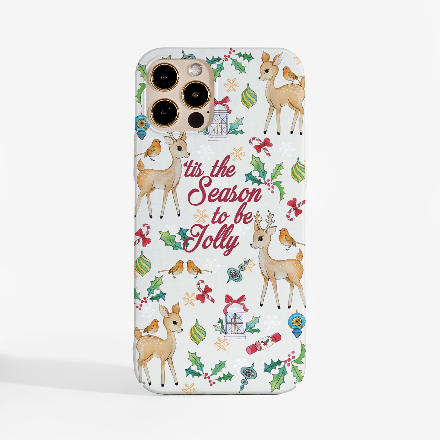 Cute Christmas Phone case featuring watercolour design and festive text on a white background, perfect for the holliday season