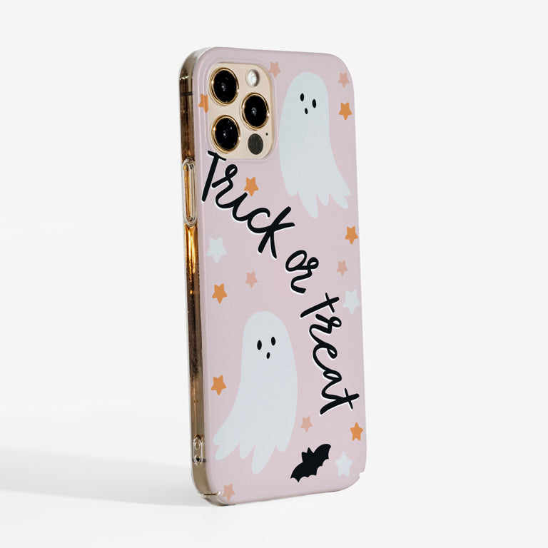 Side view showing slim clear edges of the Trick or Treat Case — protective, stylish, and made for everyday fun