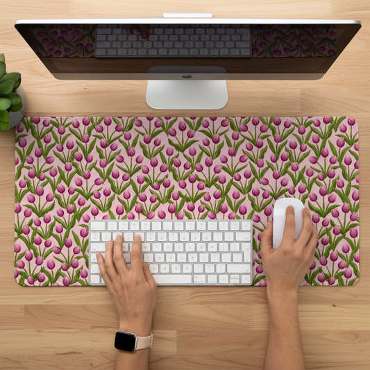 large floral desk mat featuring tulips design for a cosy and personalised workspace
