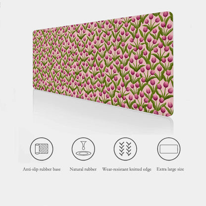 extra large tulip desk mat showing key features such as anti-slip base, made from natural rubber, water resistance and smooth seurface 