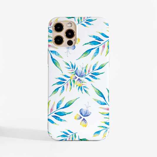Phone case with watercolour floral pattern on a white background