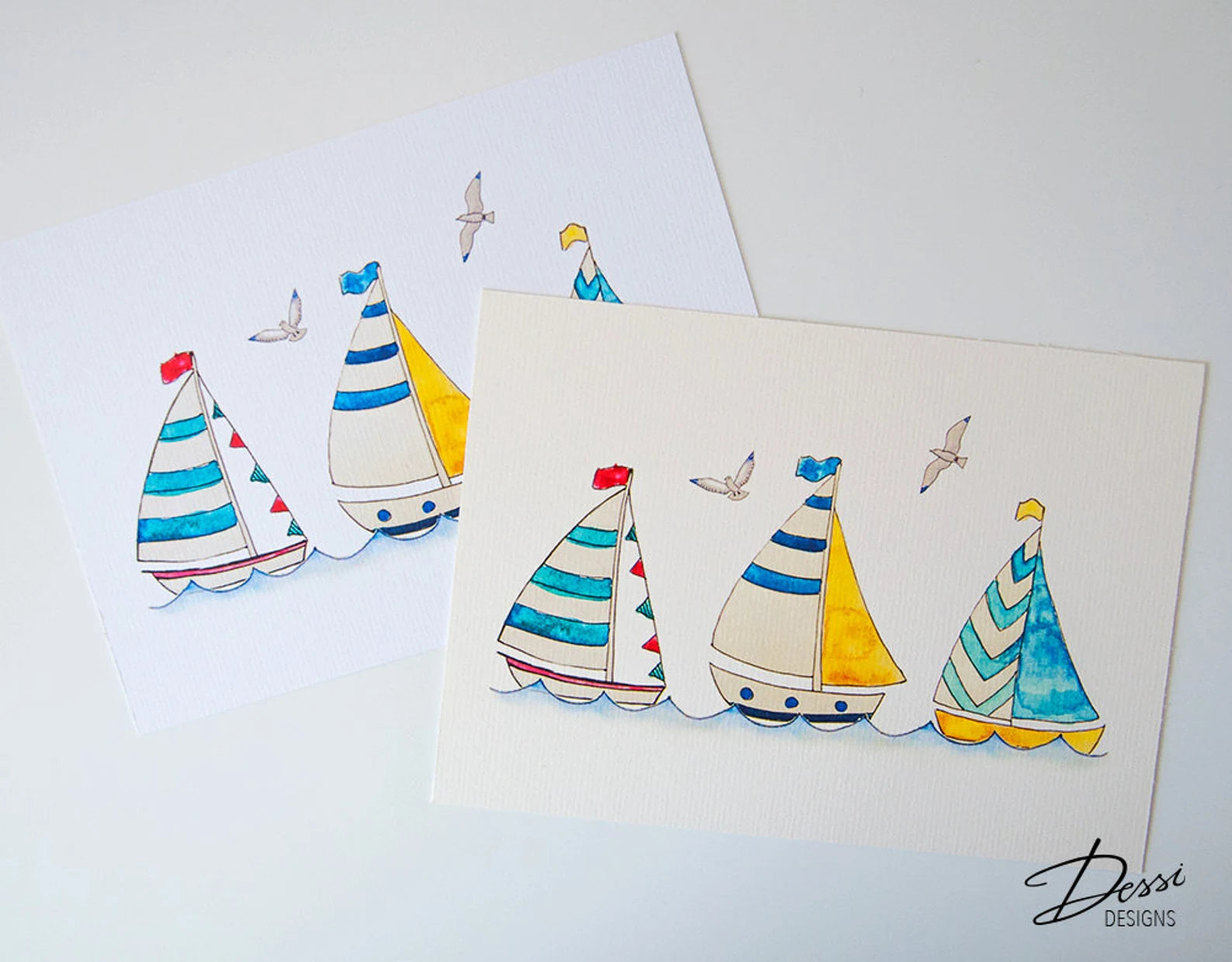 cute watercolour print with boats on a white background 