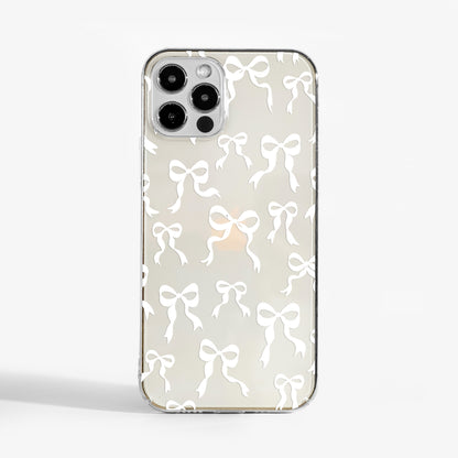 Pretty Phone case with white bows pattern on a clear background