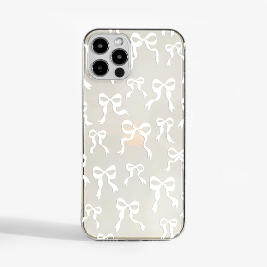 Pretty Phone case with white bows pattern on a clear background