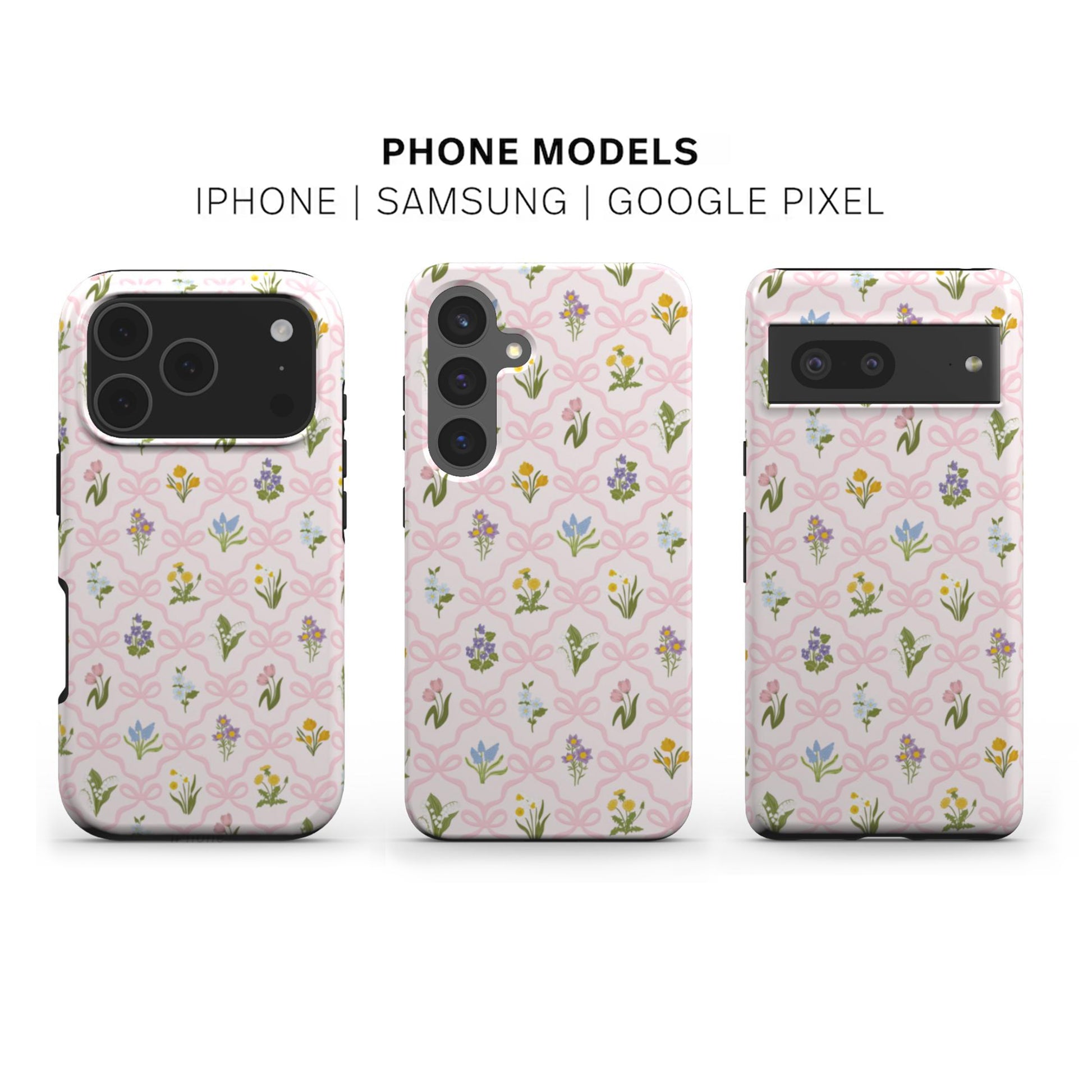 Romantic floral phone case compatible with iPhone, Samsung, and Google Pixel 
