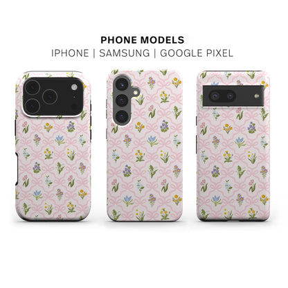 Romantic floral phone case compatible with iPhone, Samsung, and Google Pixel 