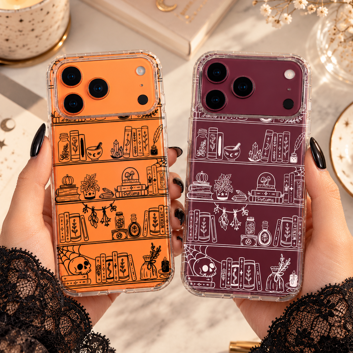Witchy Bookshelf Clear Phone Case