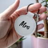 White faux leather Keyring with Mrs